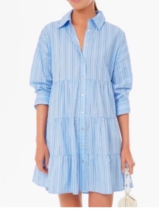 Pomander Place Dresses & Skirts - Tuckernuck Pomander Place Shades of Blue Tiered Striped Shirt Dress XS